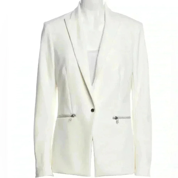 Veronica Beard Iconic Scuba Dickey Jacket Blazer Size 6 White Zipper Pockets - Picture 11 of 11